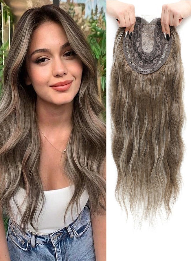 UDU Hair Toppers for Women 20inch Wavy Hair Toppers for Women Toppers Hair Pieces for Women with Thinning Hair Ombre Highlight Synthetic Wig Clip In Hair Topper Wiglets with Fringe Bang Add Hair Volume - Image 1